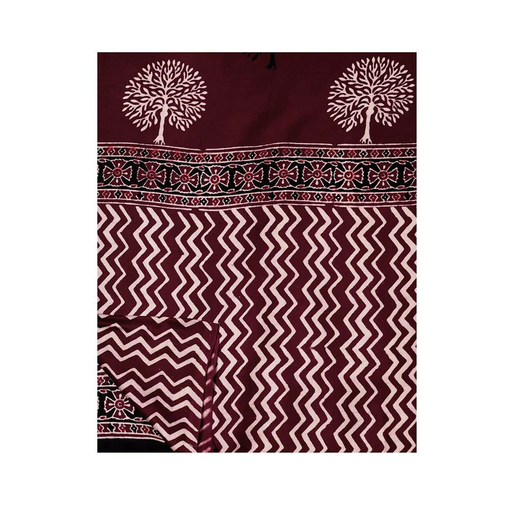 Aditri Burgundy Handprinted Ajrakh On Modal Silk Saree with Running Blouse - Image 6