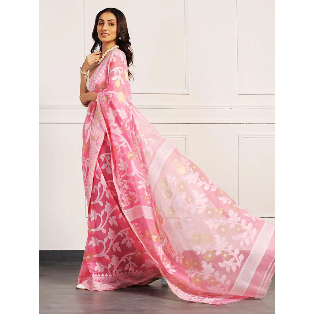 Aditri Handloom Jamdani On Resham Silk Saree with Running Blouse - Image 3