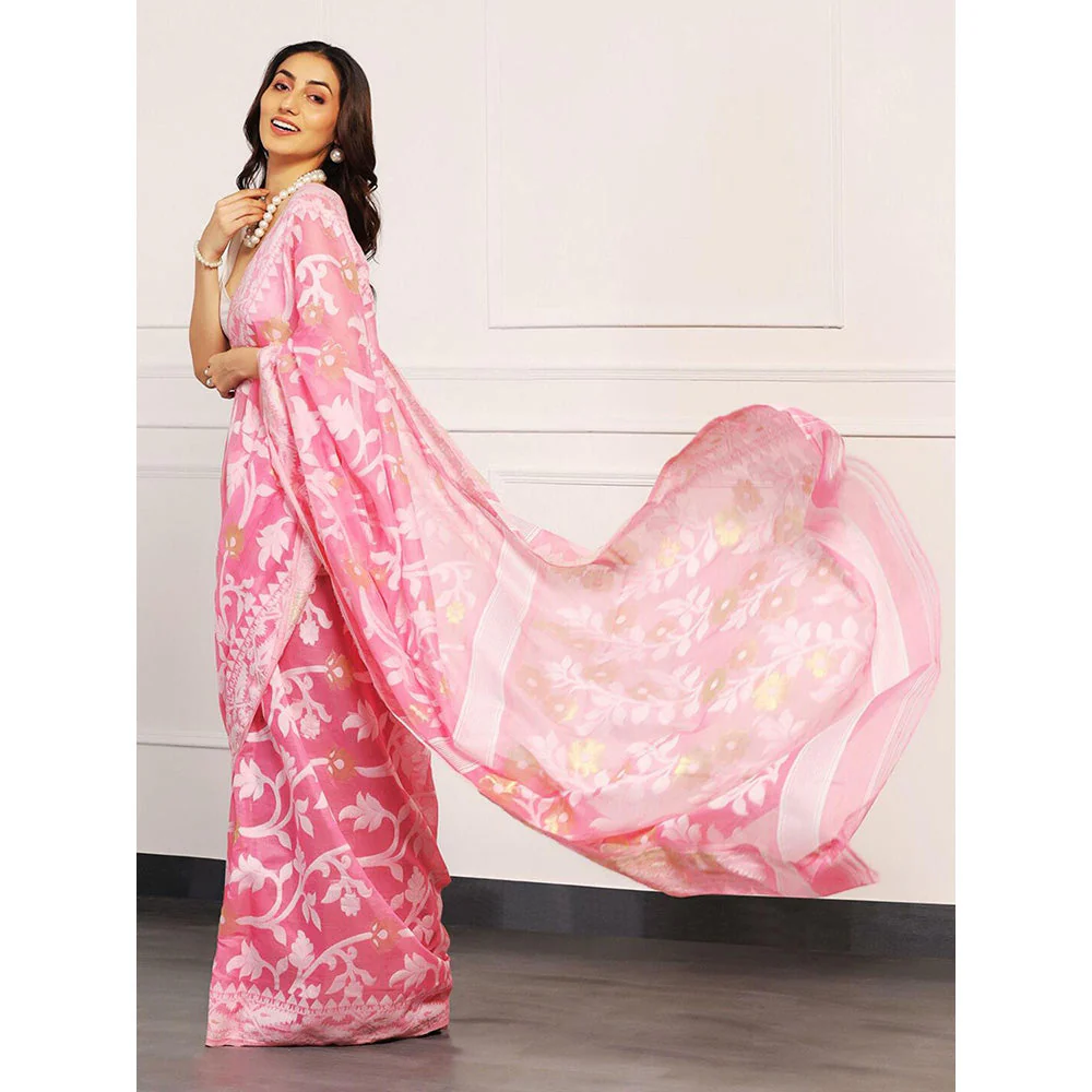 Aditri Handloom Jamdani On Resham Silk Saree with Running Blouse - Image 5