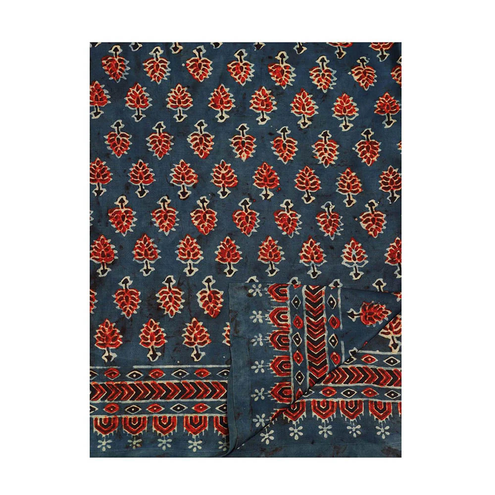 Aditri Handprinted Ajrakh On Modal Silk Blue Saree With Running Blouse - Image 5