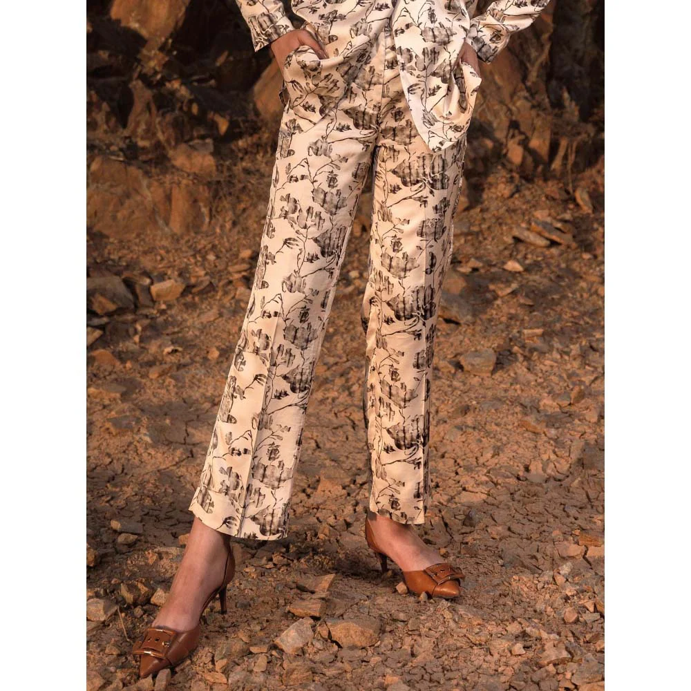AFRIYA Beige Linen Satin Floral Reverie Trouser - Image 5