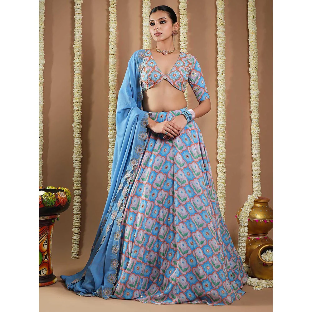 AHI Clothing Endless Sky Blue Printed Lehenga with Choli and Dupatta - Image 4