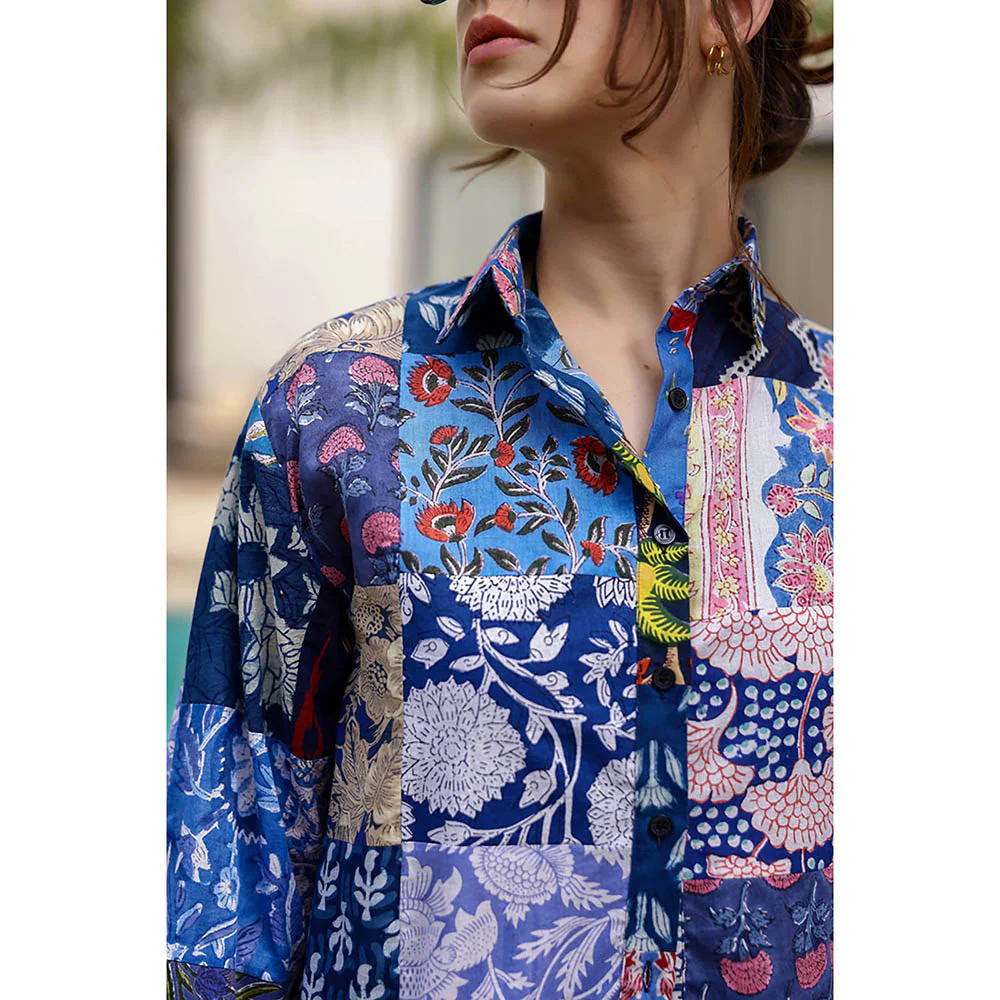 AlterEGO Blue Havana Upcycled Printed Patch Shirt - Image 4