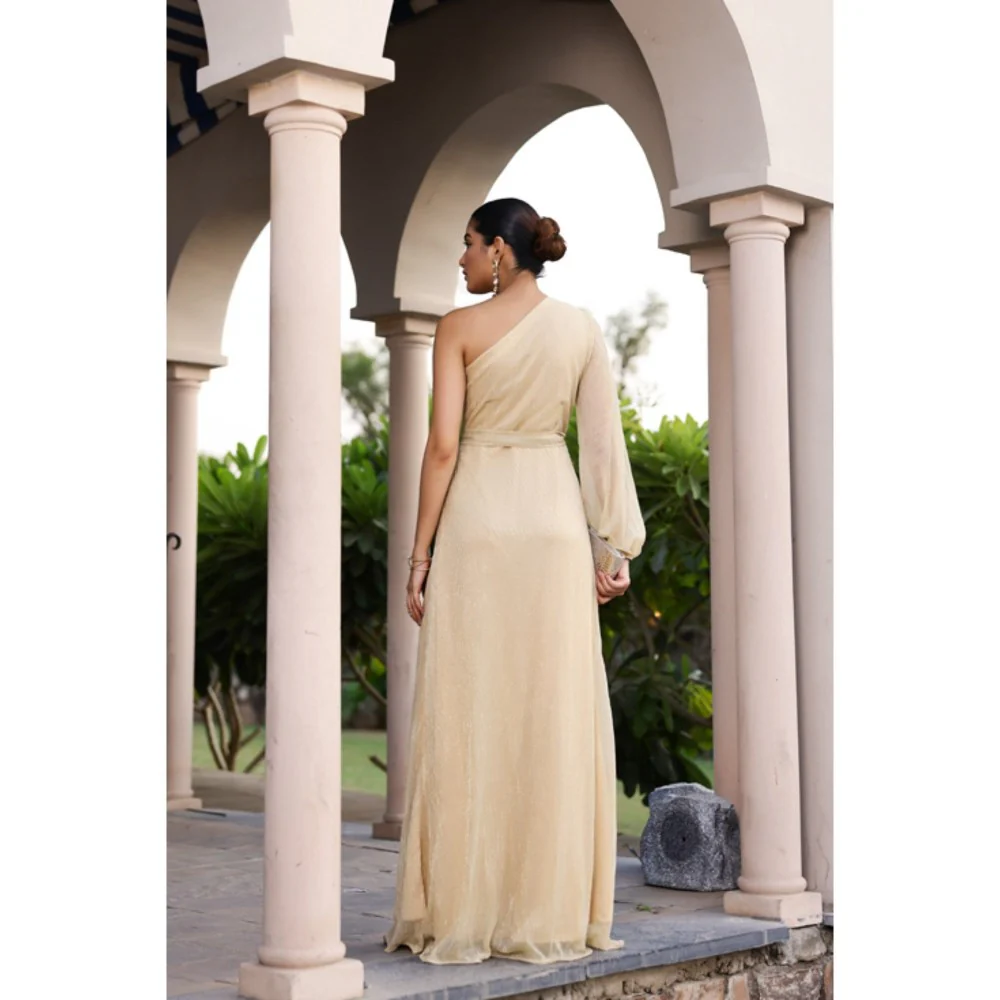 AlterEGO Isla Beige Shimmer Maxi Dress - Image 7