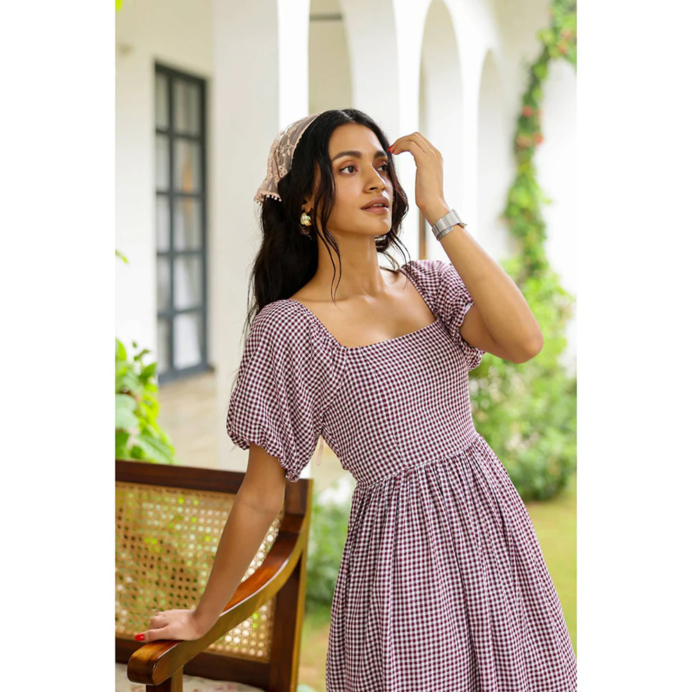 AlterEGO Marcella-Gingham Smocked Midi Dress - Image 3