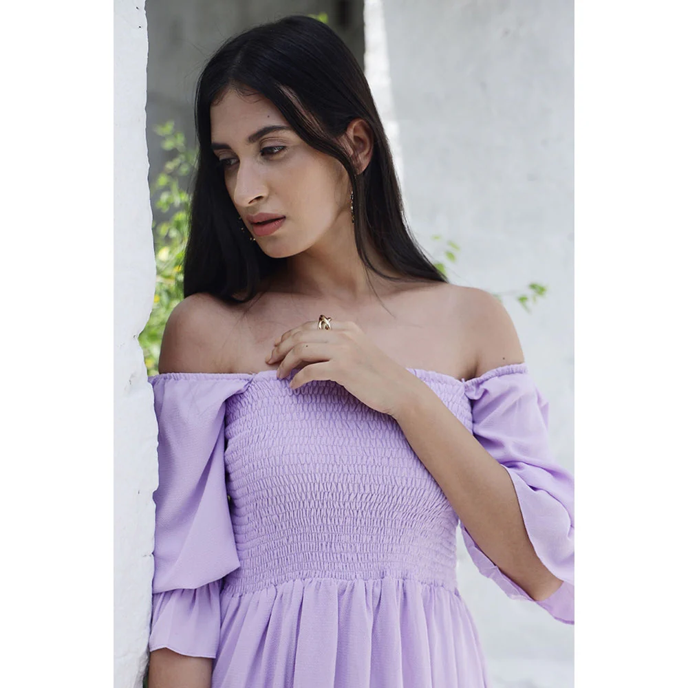 AlterEGO Smocking Lavender Midi Dress - Image 3