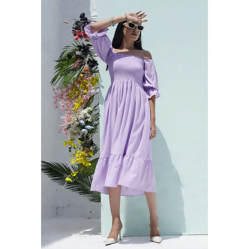 AlterEGO Smocking Lavender Midi Dress - Image 4