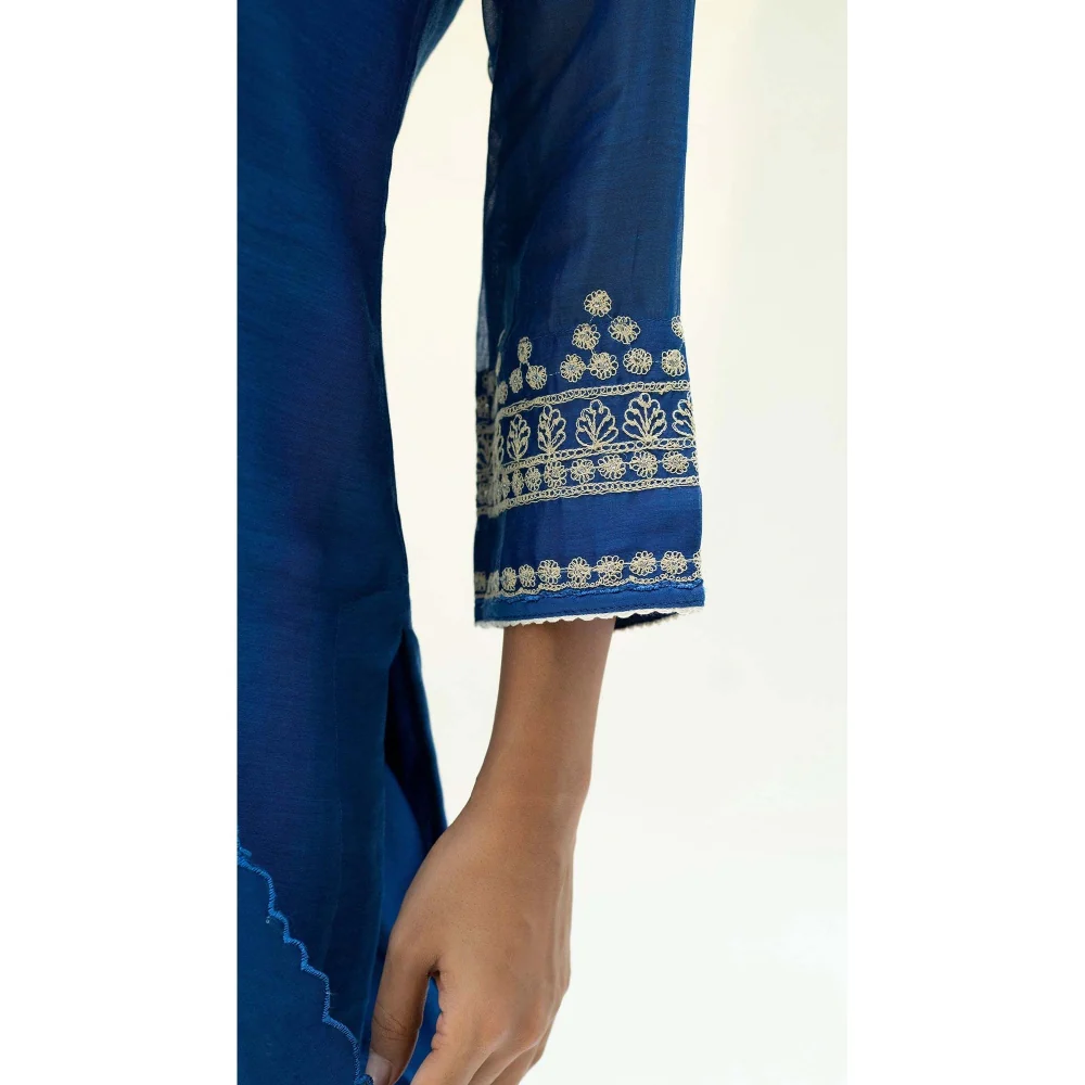 AM by Anita Mittal Blue Cotton Dastak Kurta with Pant and Dupatta - Image 4