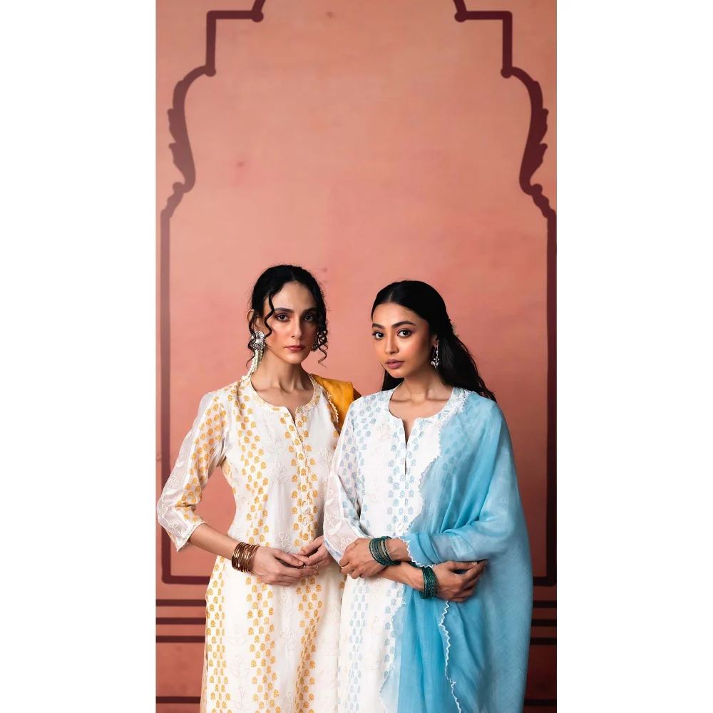 AM by Anita Mittal Blue Saanjh Kurta with Pant and Dupatta - Image 2