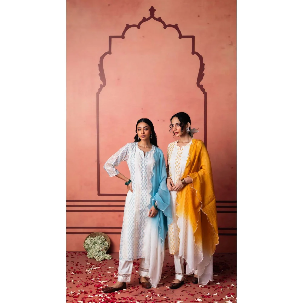 AM by Anita Mittal Blue Saanjh Kurta with Pant and Dupatta - Image 4