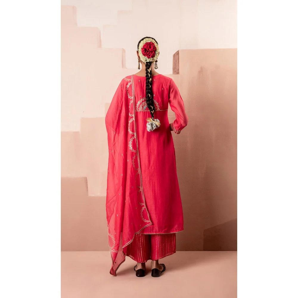 AM by Anita Mittal Chaand A-Line Pink Kurta with Pant and Dupatta - Image 2