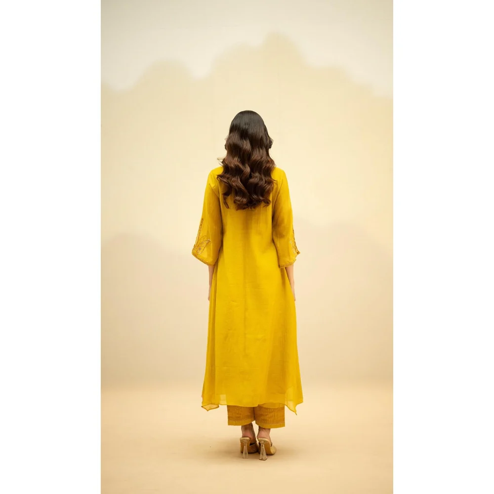 AM by Anita Mittal Chandini Yellow Kurta with Pant and Dupatta - Image 2