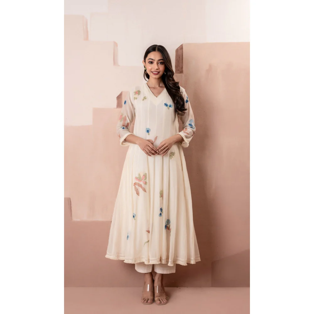 AM by Anita Mittal Frida Off White Anarkali with Pant and Dupatta - Image 7