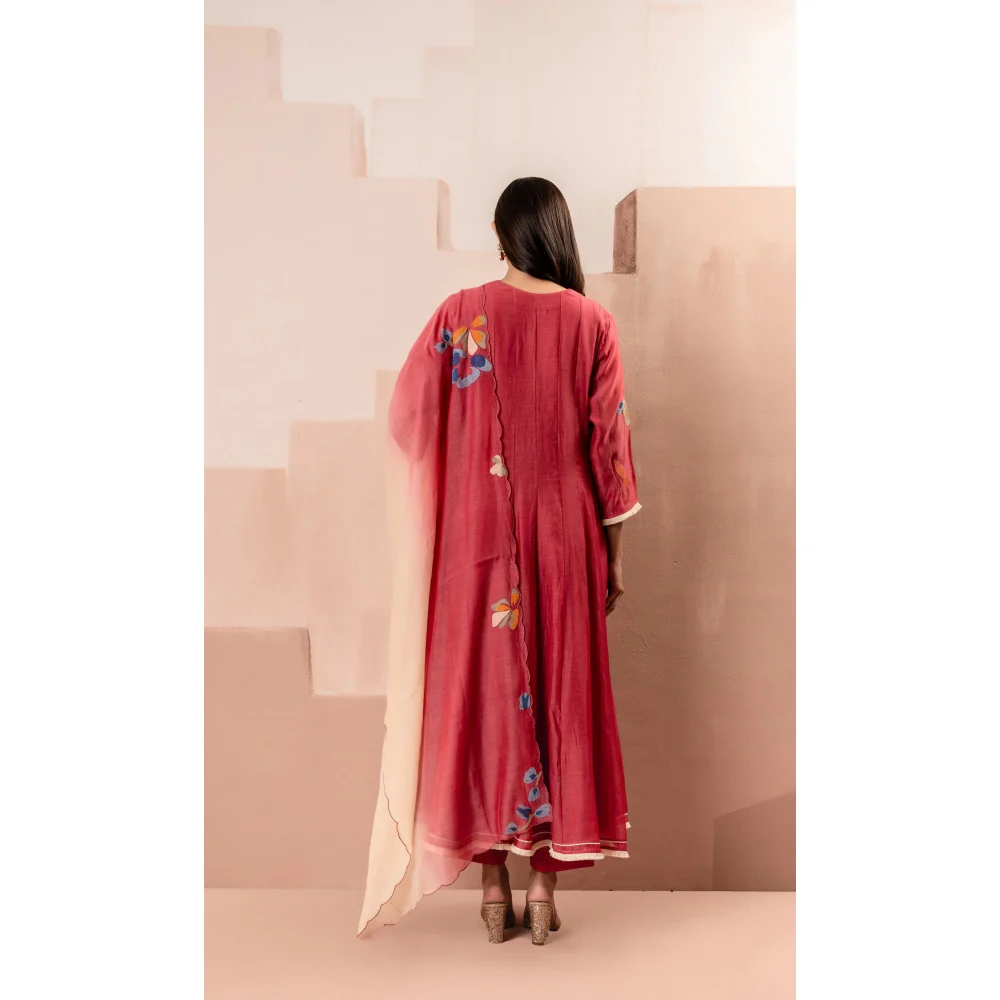 AM by Anita Mittal Frida Red Anarkali with Pant and Dupatta - Image 2