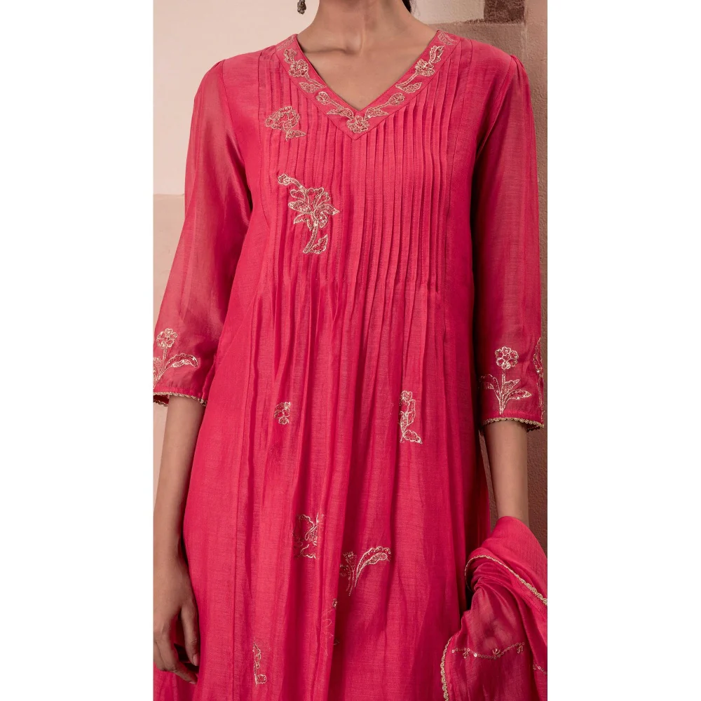 AM by Anita Mittal Gul A-Line Pink Kurta with Pant and Dupatta - Image 5