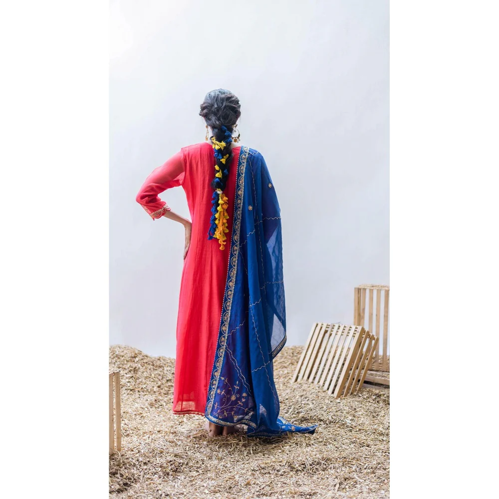AM by Anita Mittal Leila A-Line Red Kurta with Pant and Dupatta - Image 3