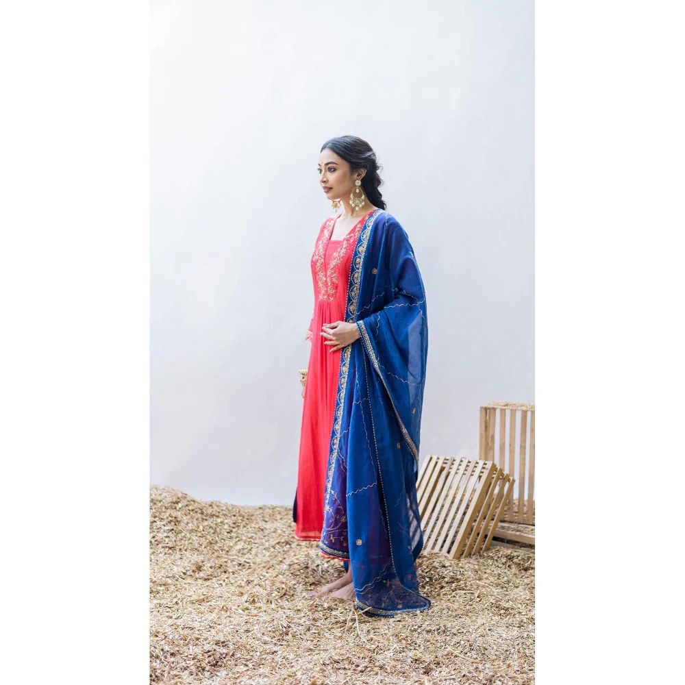 AM by Anita Mittal Leila A-Line Red Kurta with Pant and Dupatta - Image 4