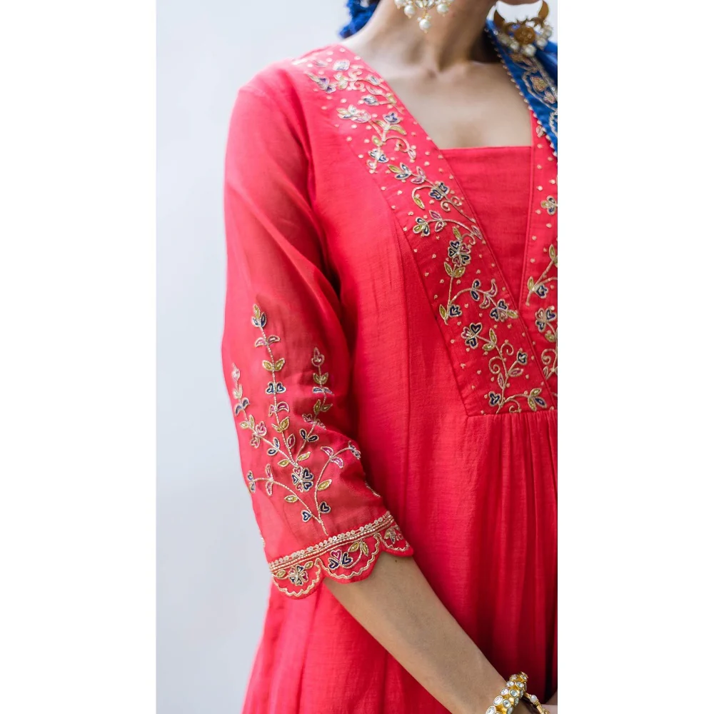 AM by Anita Mittal Leila A-Line Red Kurta with Pant and Dupatta - Image 5