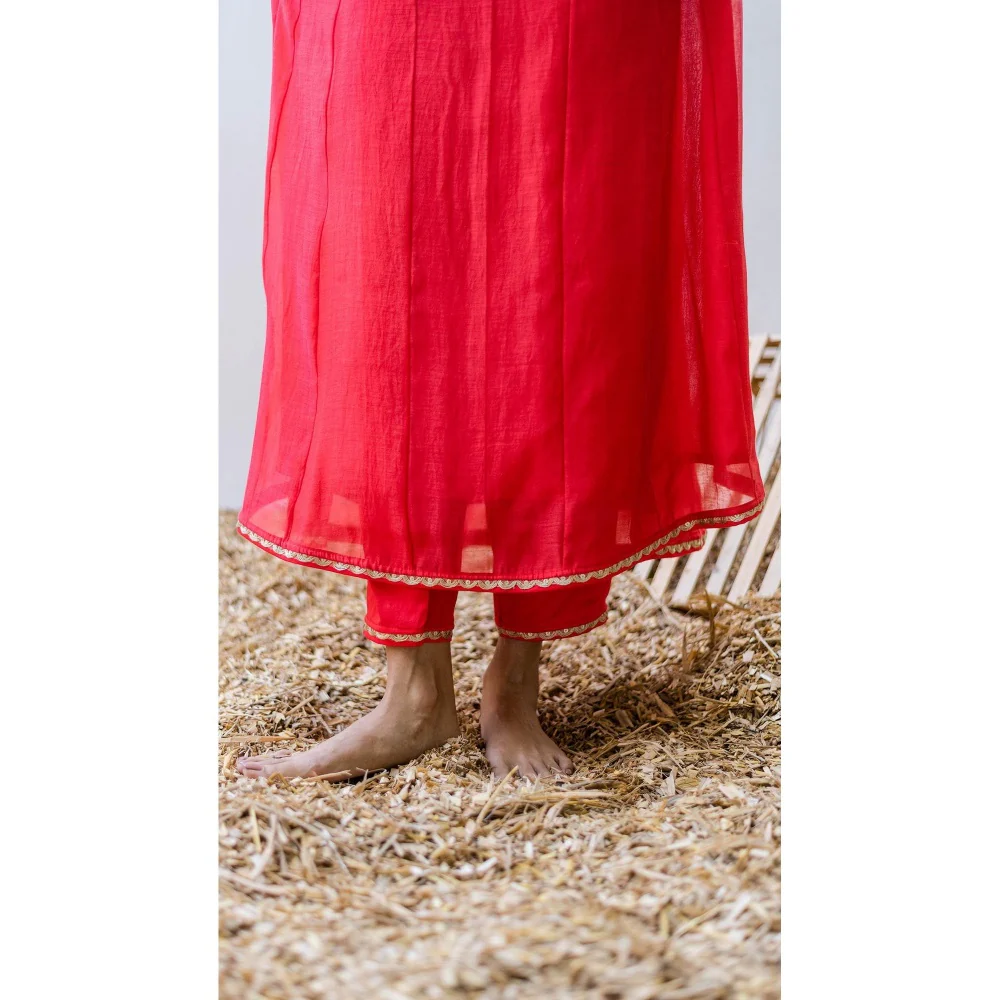 AM by Anita Mittal Leila A-Line Red Kurta with Pant and Dupatta - Image 7