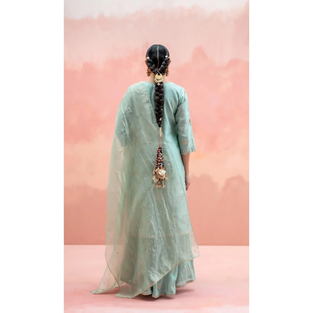 AM by Anita Mittal Noor Blue Kurta with Sharara and Dupatta - Image 2