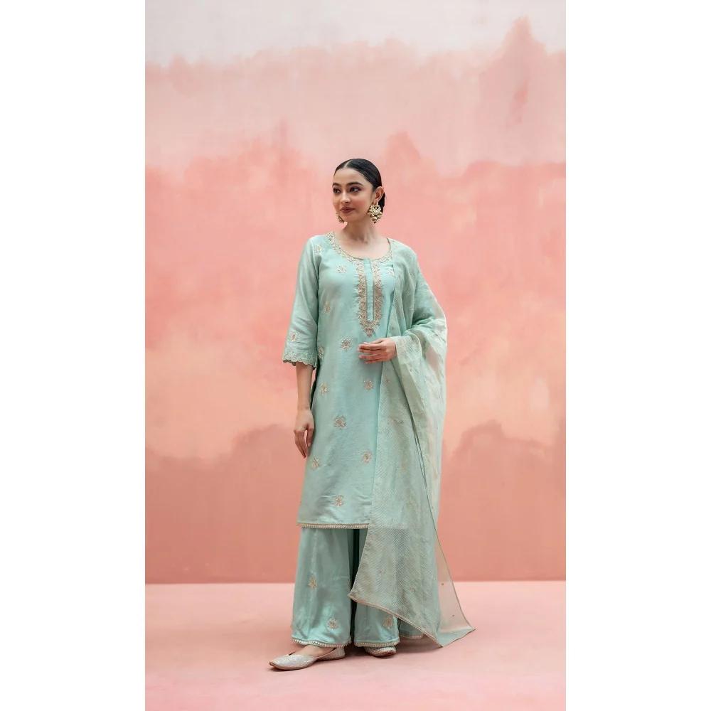 AM by Anita Mittal Noor Blue Kurta with Sharara and Dupatta - Image 5