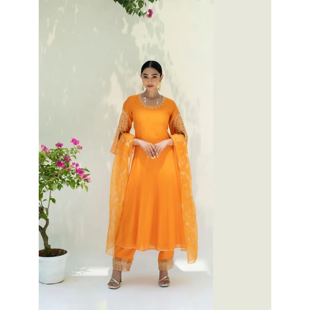AM by Anita Mittal Orange Dastak Anarkali Kurta with Pant and Dupatta - Image 5