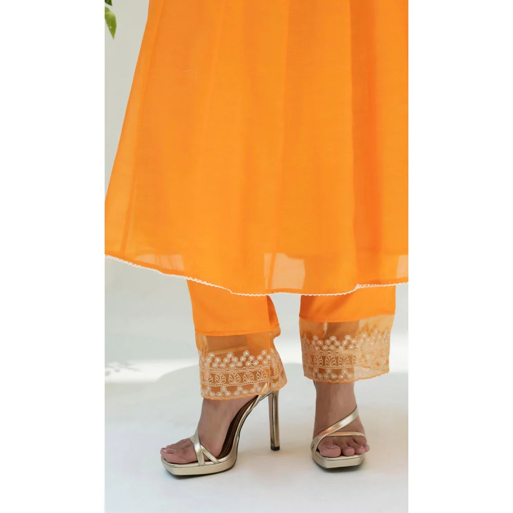 AM by Anita Mittal Orange Dastak Anarkali Kurta with Pant and Dupatta - Image 7