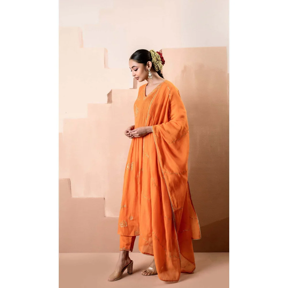 AM by Anita Mittal Orange Gul A-Line Kurta with Pant and Dupatta - Image 3