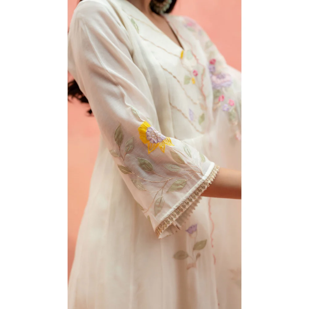 AM by Anita Mittal Pari White Anarkali with Pant and Dupatta - Image 2