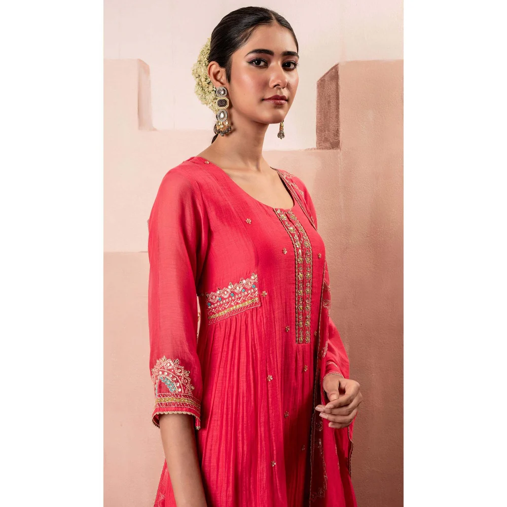 AM by Anita Mittal Pink Chaand A-Line Kurta with Pant and Dupatta - Image 2