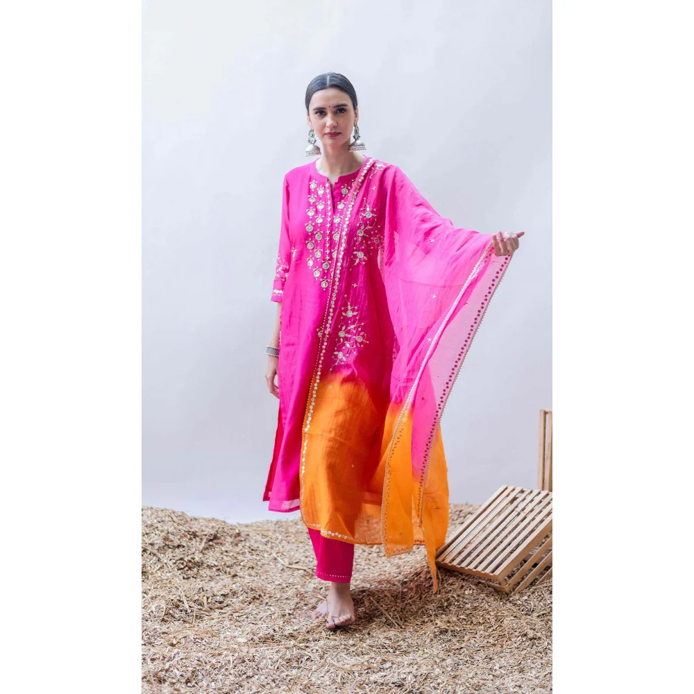AM by Anita Mittal Pink Gulmina Kurta with Pant and Dupatta - Image 3