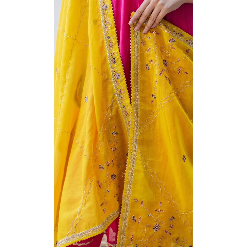 AM by Anita Mittal Pink Leila A-Line Kurta with Pant and Dupatta - Image 6