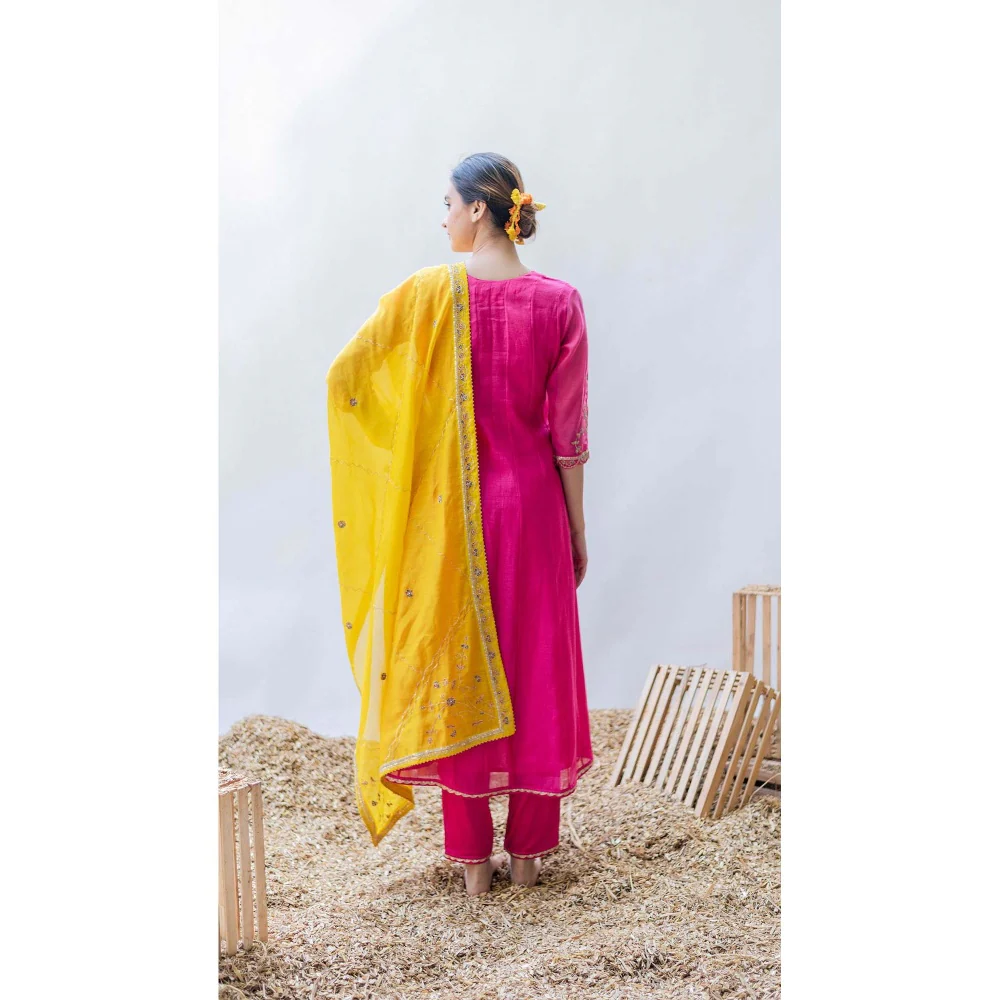AM by Anita Mittal Pink Leila A-Line Kurta with Pant and Dupatta - Image 8