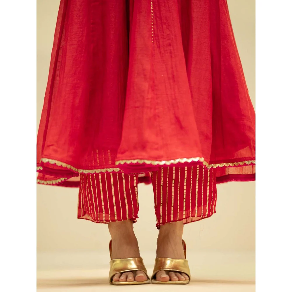 AM by Anita Mittal Red Cotton Taarini Kurta with Pant and Dupatta - Image 8