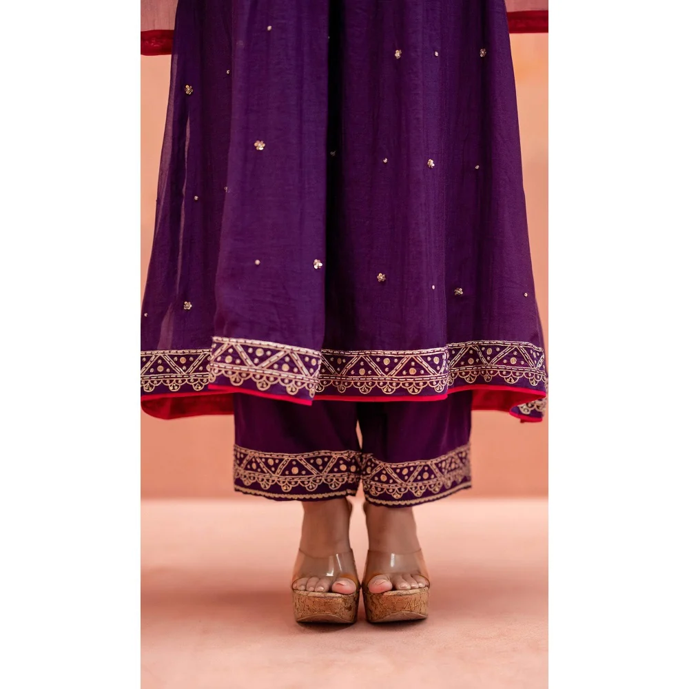 AM by Anita Mittal Sitara A-Line Purple Kurta with Pant and Dupatta - Image 6