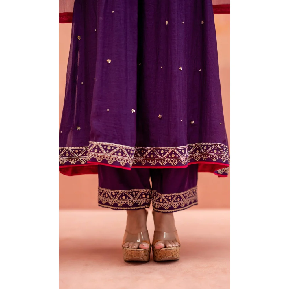 AM by Anita Mittal Sitara A-Line Purple Kurta with Pant and Dupatta - Image 6