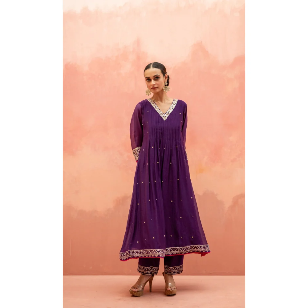 AM by Anita Mittal Sitara A-Line Purple Kurta with Pant and Dupatta - Image 8