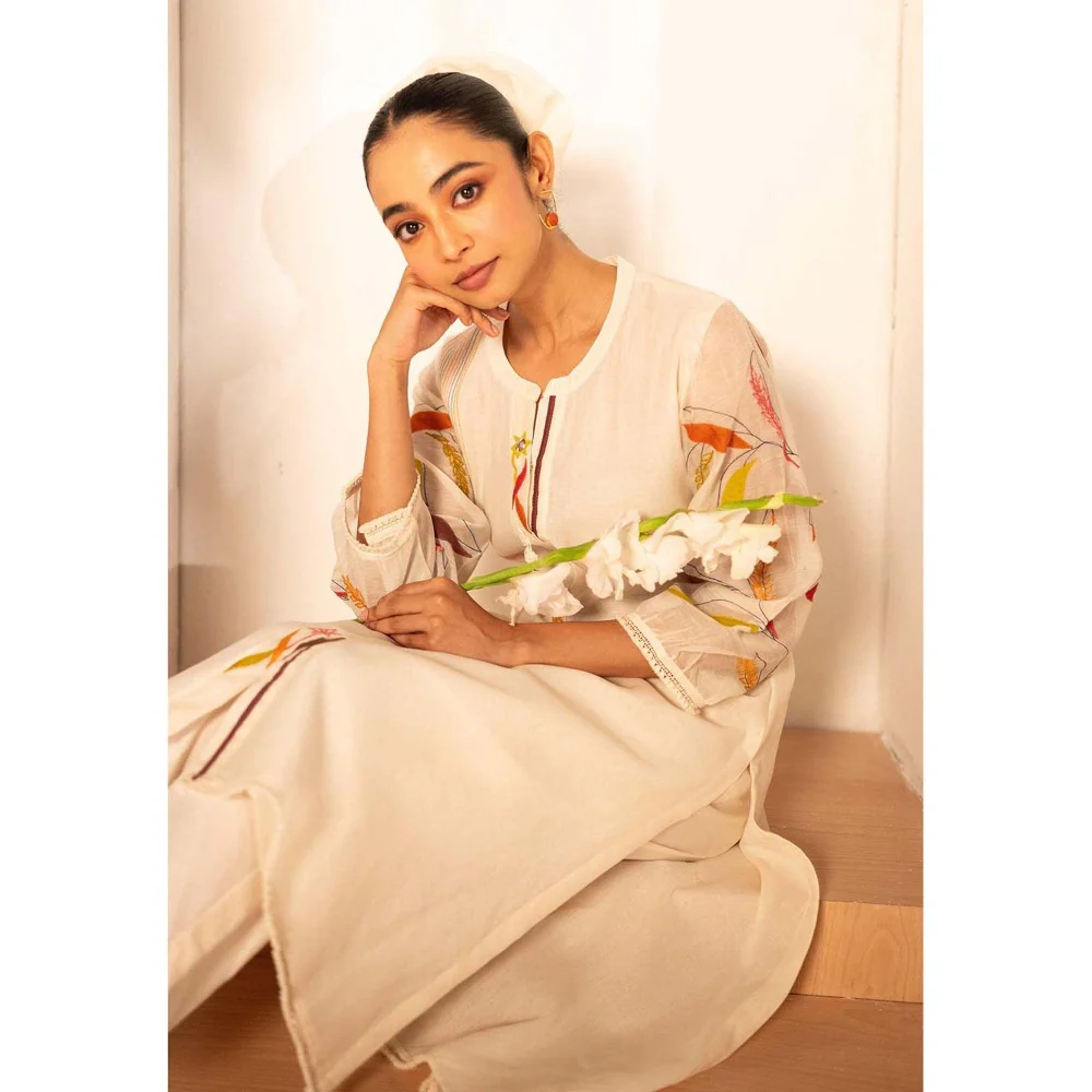 AM by Anita Mittal White Chanderi Ziva Kurta with Pant - Image 6