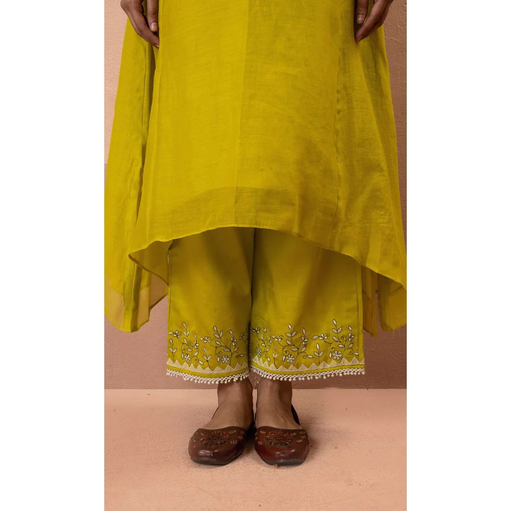 AM by Anita Mittal Yellow Alaya A-Line Kurta with Pant - Image 4