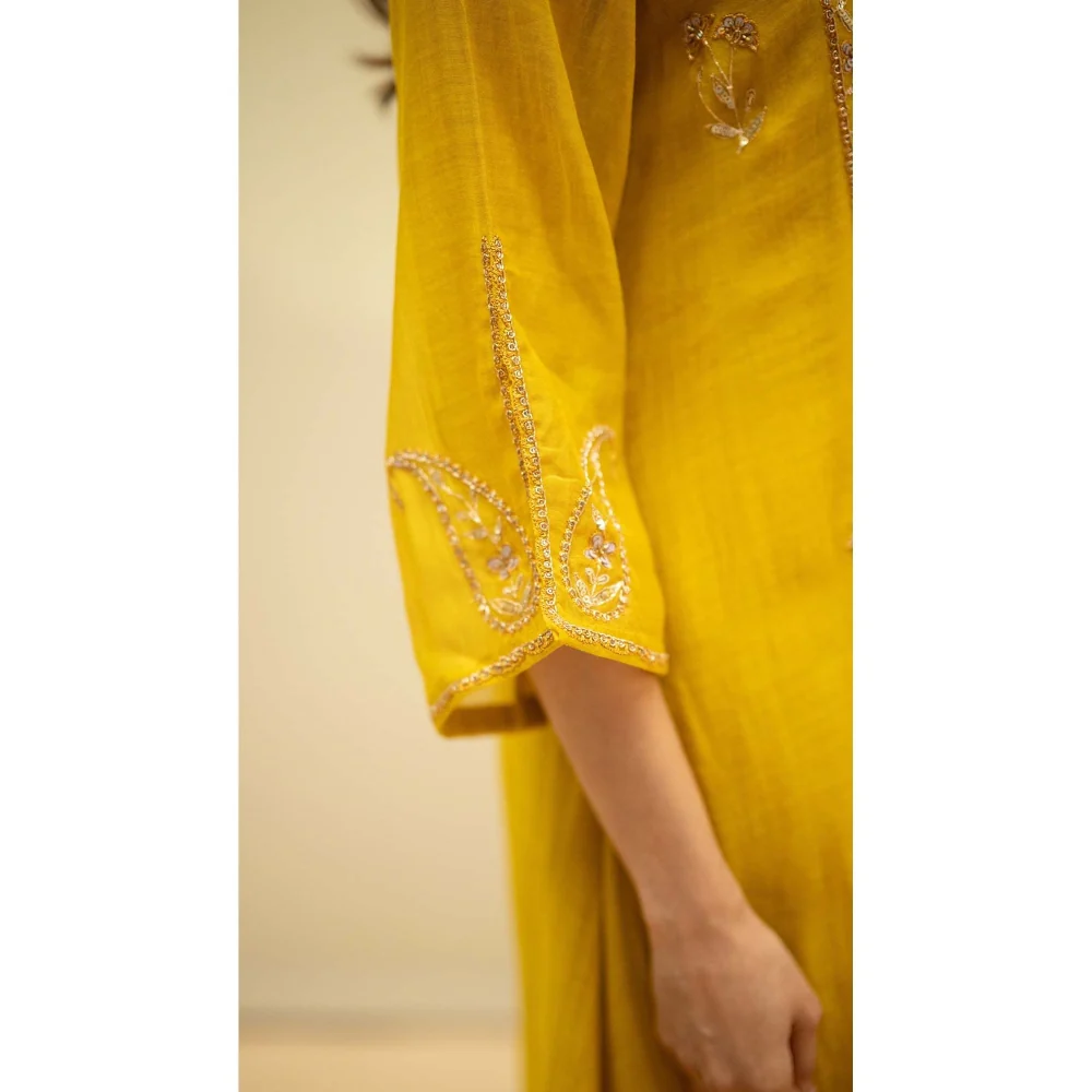 AM by Anita Mittal Yellow Chandini Kurta with Pant and Dupatta - Image 6