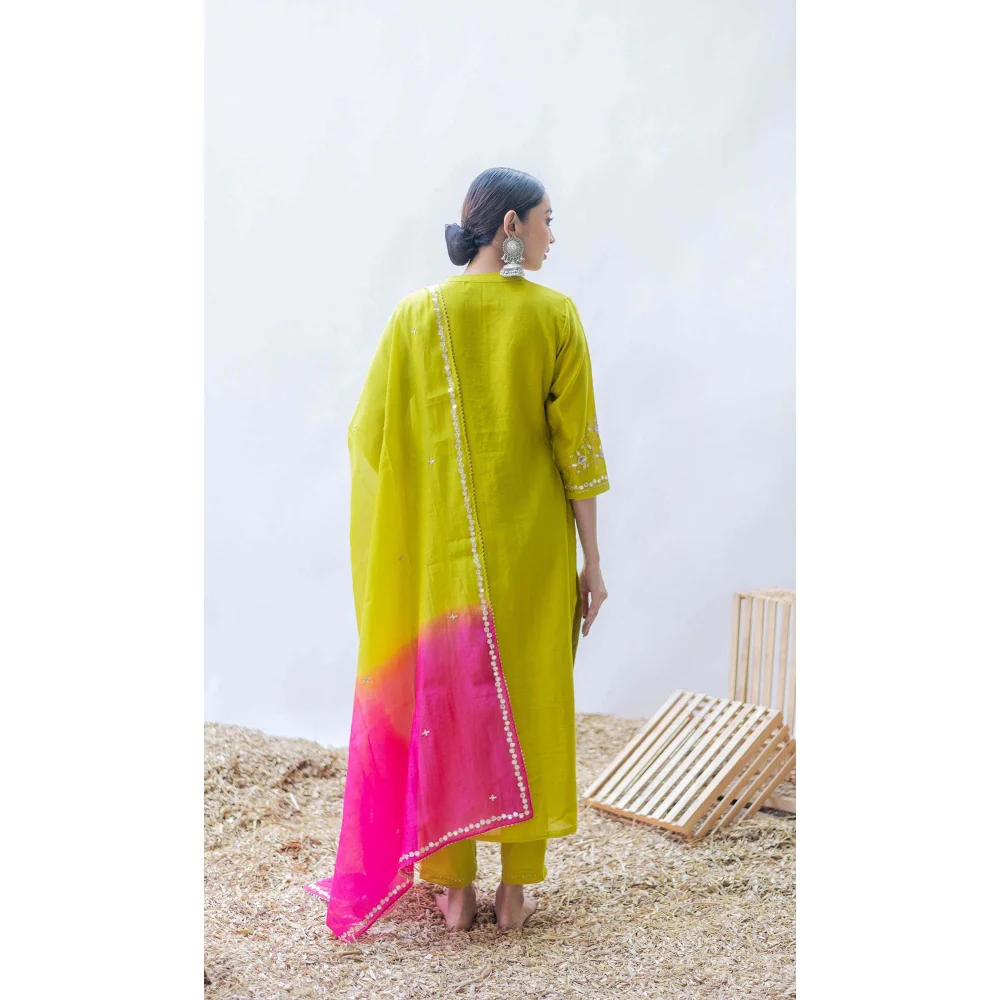 AM by Anita Mittal Yellow Gulmina Kurta with Pant and Dupatta - Image 5