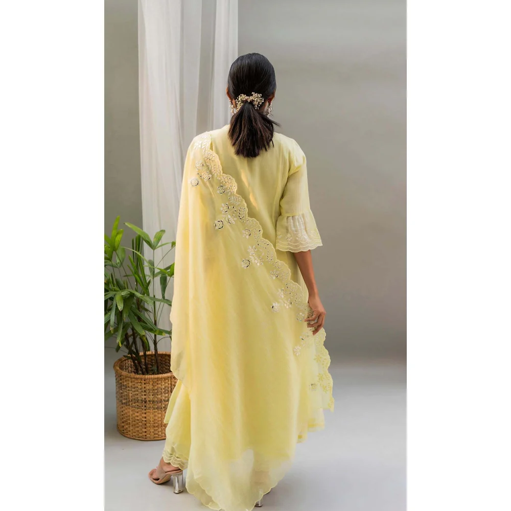AM by Anita Mittal Yellow Saadgi A-Line Kurta with Pant and Dupatta - Image 4