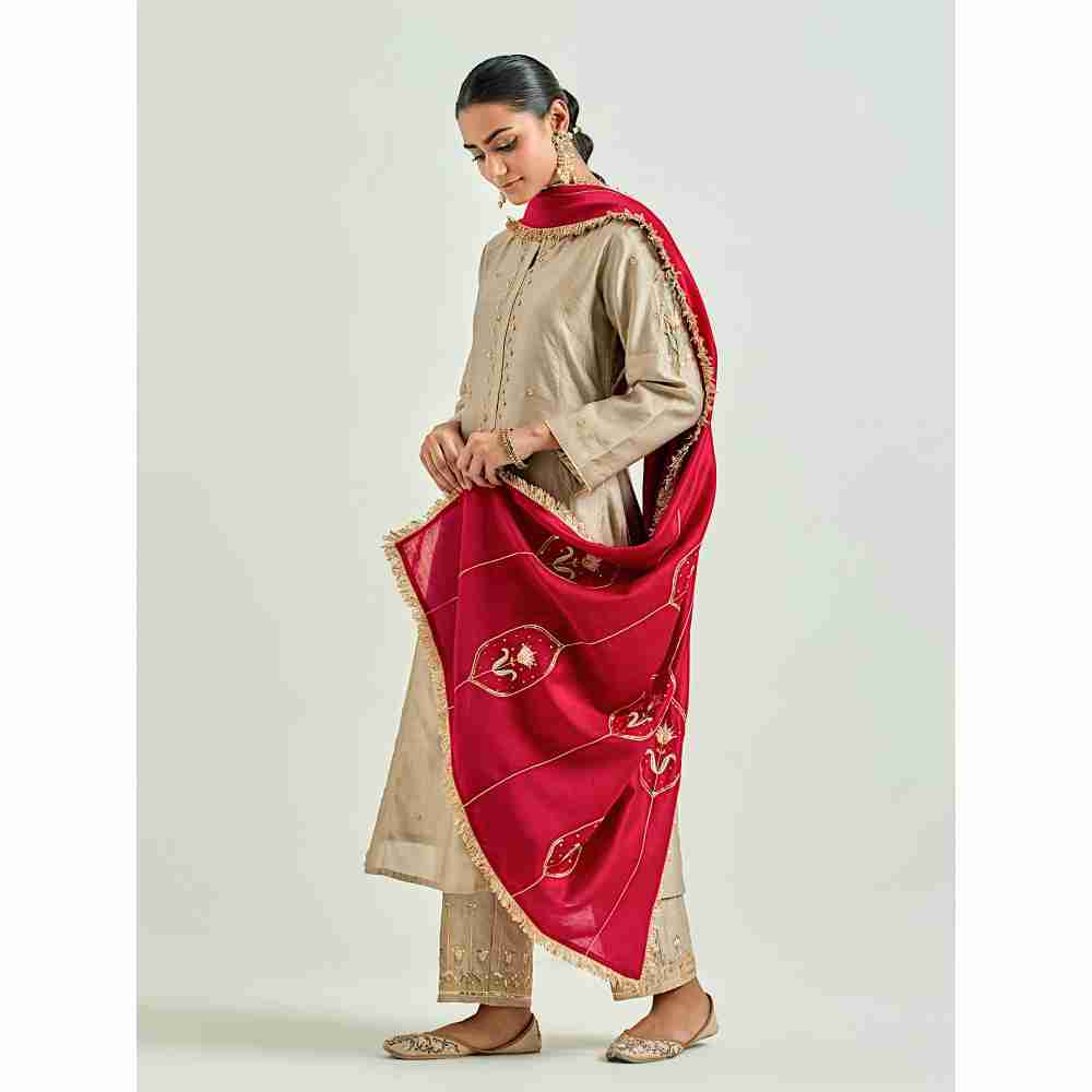 Anantaa by Roohi Trehan Brown Hand Embroidered Silk Chanderi Kurta with Gota - Image 5