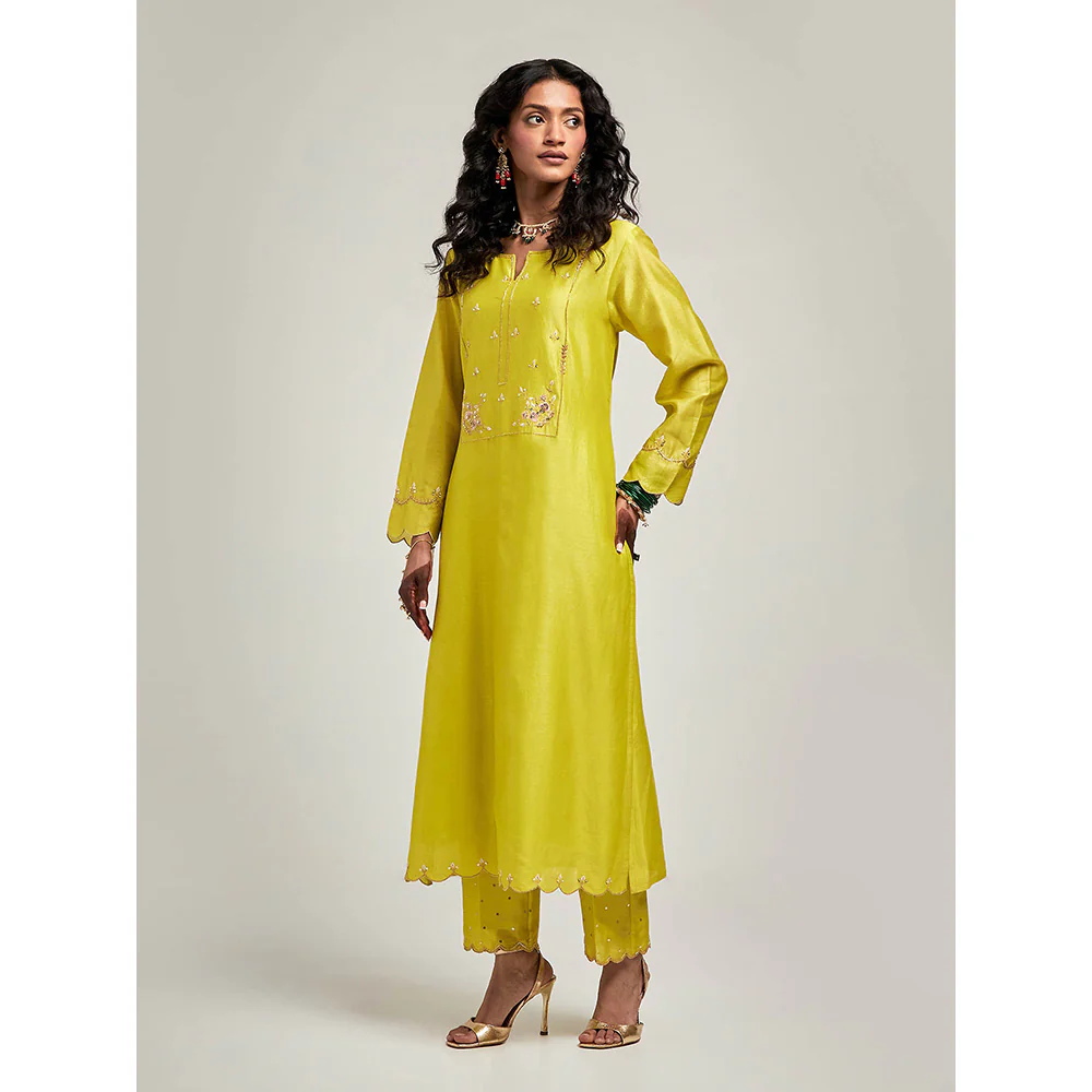 Anantaa by Roohi Trehan Embroidered Yoke Kurta with Pant - Green - Image 3