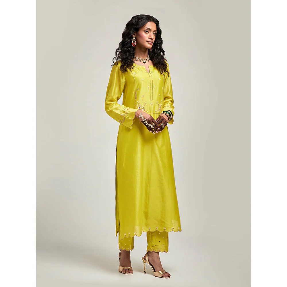 Anantaa by Roohi Trehan Embroidered Yoke Kurta with Pant - Green - Image 4