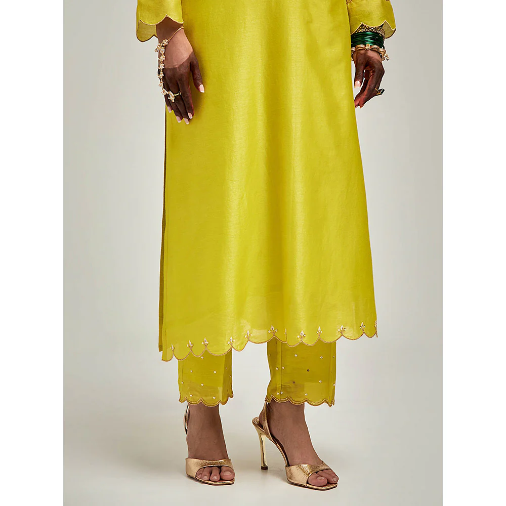 Anantaa by Roohi Trehan Embroidered Yoke Kurta with Pant - Green - Image 7