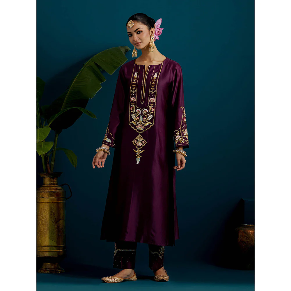 Anantaa by Roohi Trehan Purple Round Neck Long Yoke Kurta