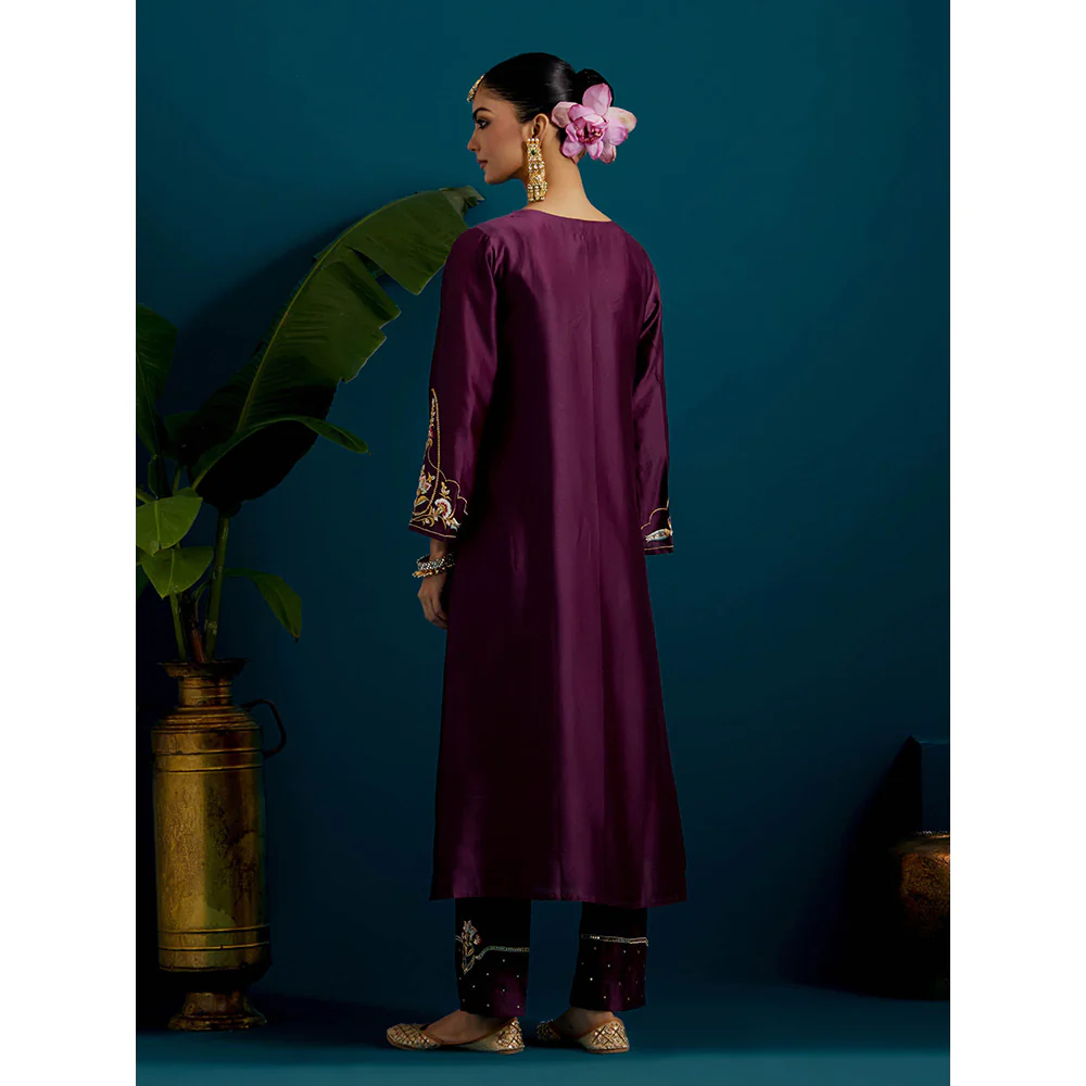 Anantaa by Roohi Trehan Purple Round Neck Long Yoke Kurta - Image 4