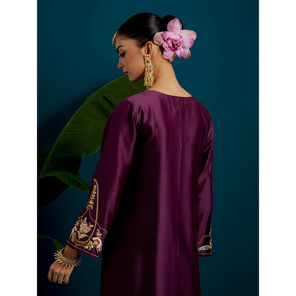 Anantaa by Roohi Trehan Purple Round Neck Long Yoke Kurta - Image 5