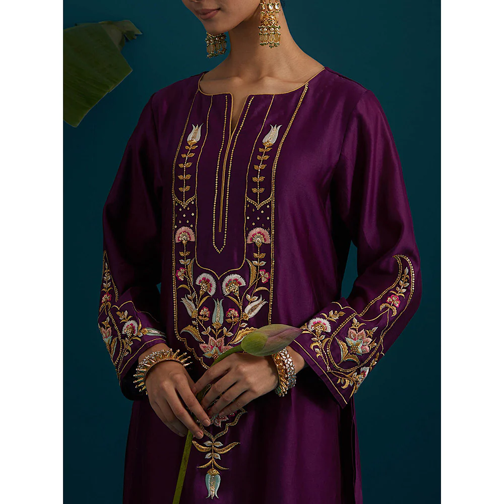 Anantaa by Roohi Trehan Purple Round Neck Long Yoke Kurta - Image 6
